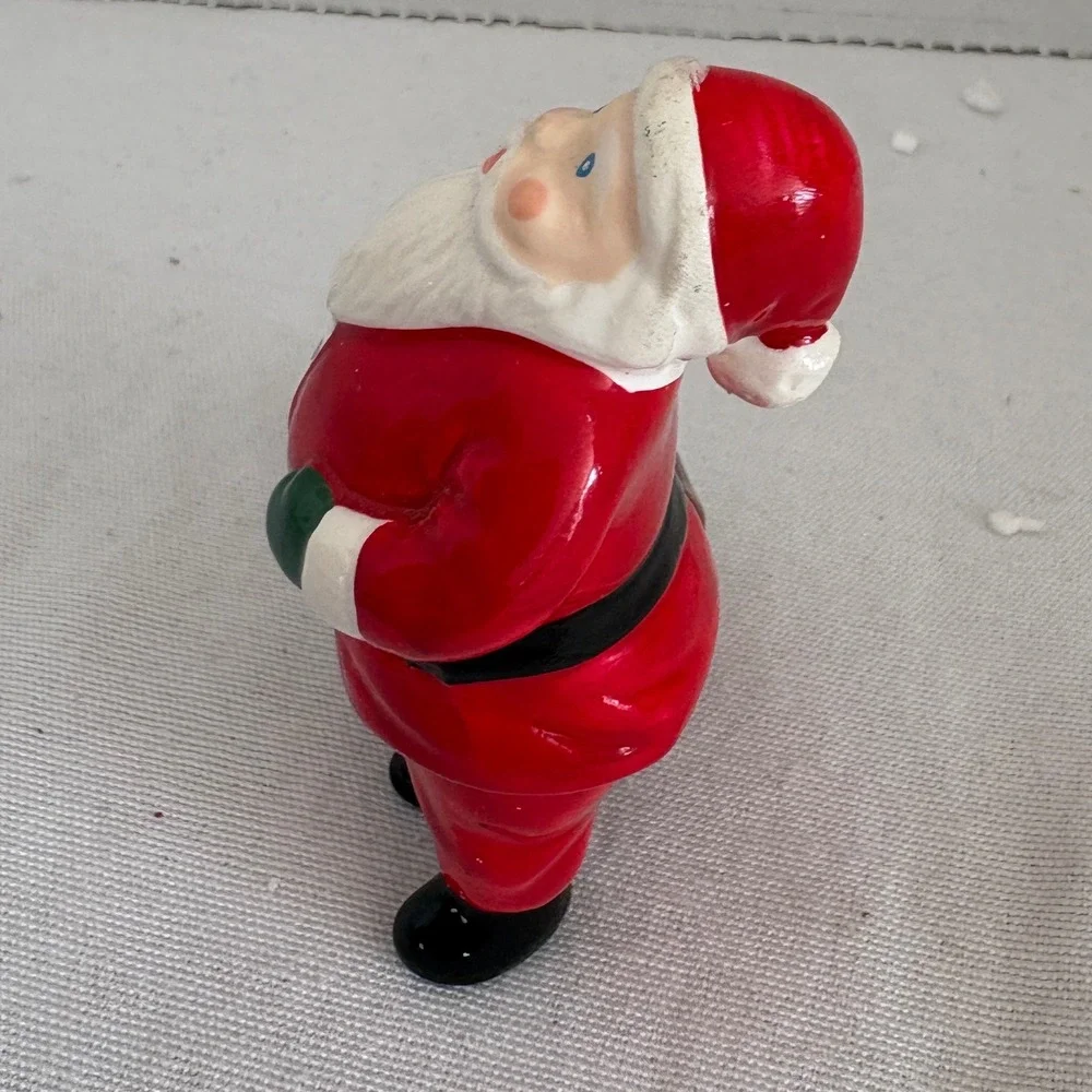 Vintage Ceramic Santa Claus Figurine with Toy Sack‎ and Teddy Bear 3.75 Inch
